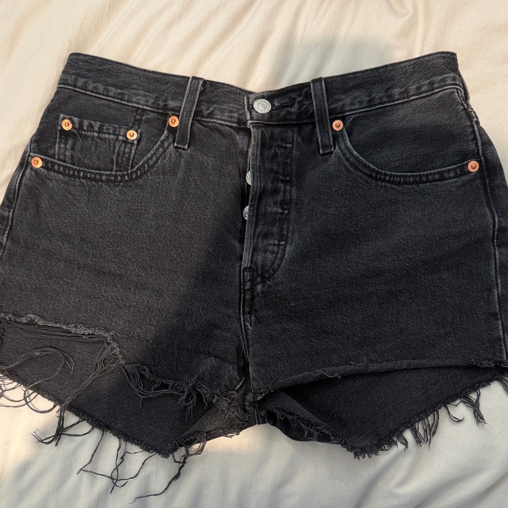 Levi's Black Frayed Denim Cutoff Shorts - Women's